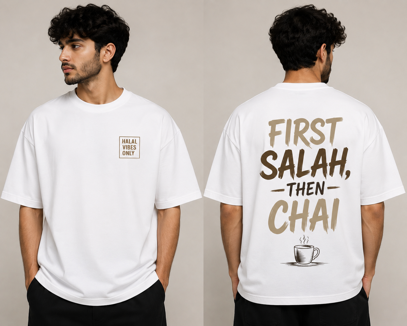 FIRST SALAH, THEN CHAI™ | Oversized Premium Muslim Streetwear T-Shirt